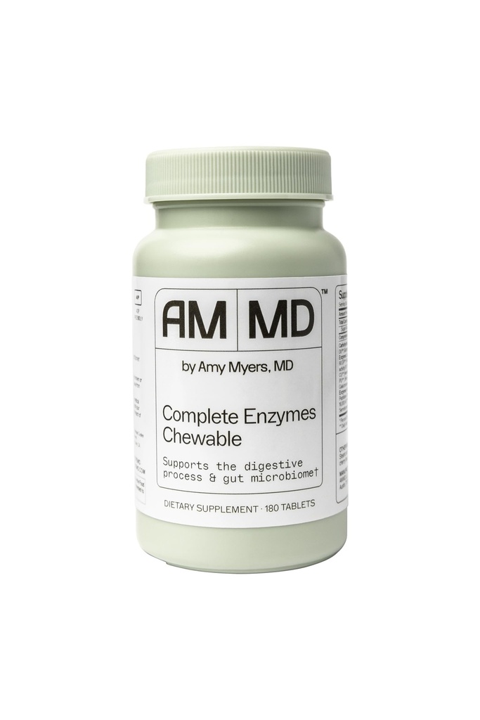 Amy Myers MD Digestive Enzymes Chewable - Complete Enzymes Support Leaky Gut, Acid Reflux, Gas, Bloating, Gluten Exposure - Amylase, Lipase, Lactase, Alkaline, Protease, Sucrase + More - 180 tabletter