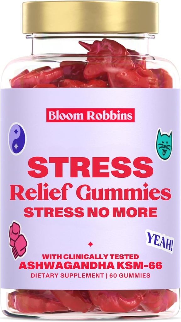Ashwagandha Gummies - Stress Relief Gummies med Ashwagandha KSM-66 & Lemon Balm Extract - Stress Gummies & Calm Gummies med KSM-66 - Vegan Relaxation Ashwaganda Gummies (60count)