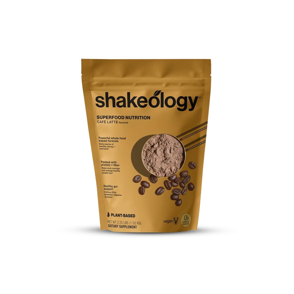 Shakeology 0g Added Sugar Plant Based Protein Powder Blend, Gluten-Free Shake med vitaminer och mineraler - Hjälper till att stödja hälsosam viktminskning, Lean Muscle, Gut Health - Cafe Latte, 30 portioner
