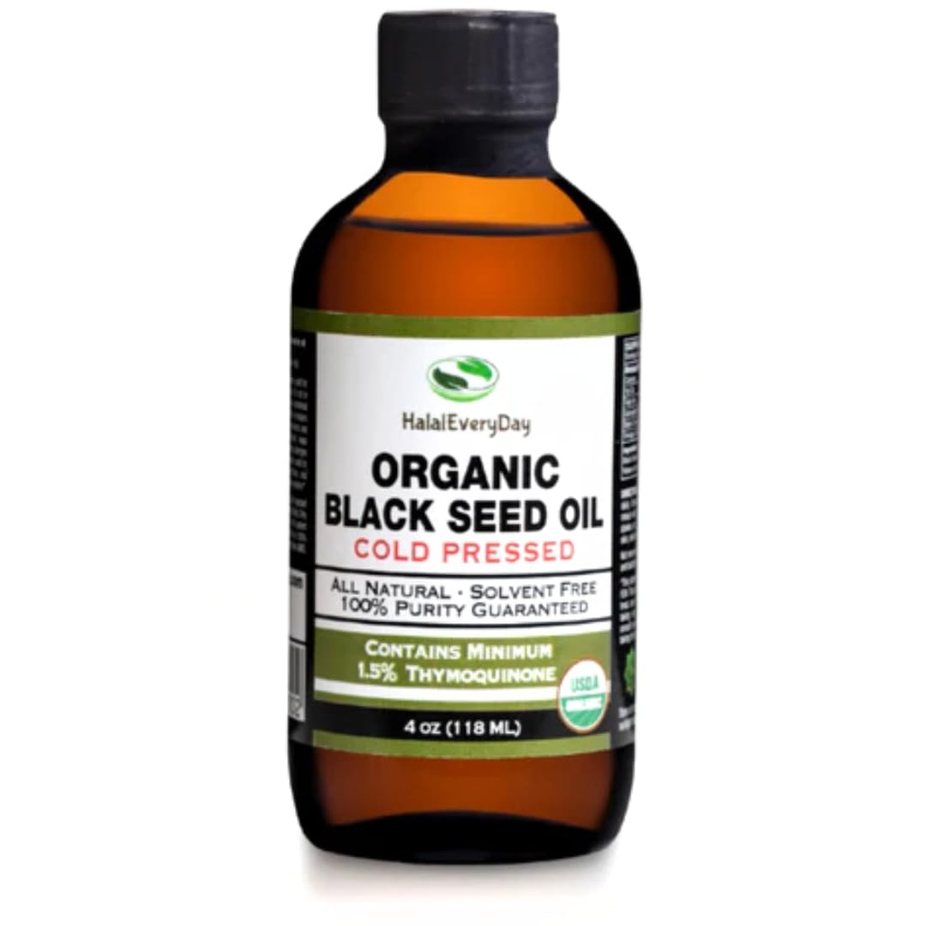 Organic Black Seed Oil - USDA Certified Cold Pressed lasipullo Yli 1,5% Thymokinoni 3X vahvuus Turkin musta Cumin Nigella Sativa ei-GMO 100% puhdas Mustasiemenöljy (4oz lasipullo)