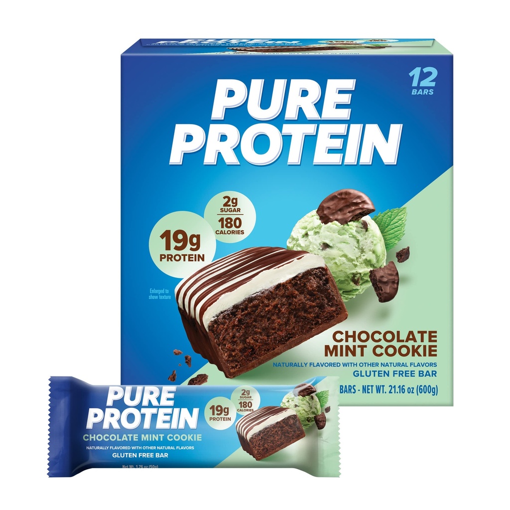 Puhdasta proteiinipatukoita, proteiinia, ravitsevia välipaloja energian, vähäsokerin, gluteeniton, suklaa Mint Cookie,1,76oz, 12 Count (Pakkaus toukokuussa Vary)
