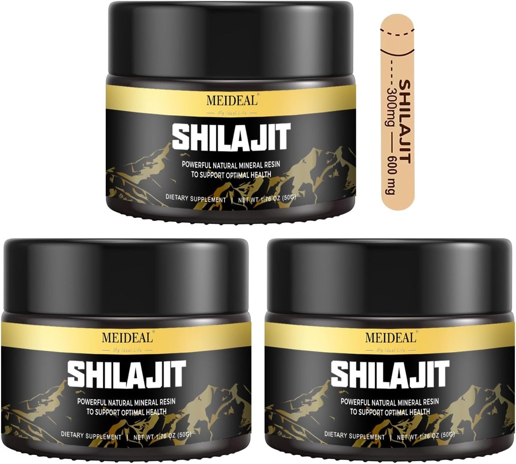Shilajit Pure Himalayan Organic Shilajit Resin, Gold Grade Shilajit Resin med 85+ Trace Minerals & Fulvic Acid, Pure Shilajit Supplement för bättre hälsa, 50 Gram (3 Pcs)