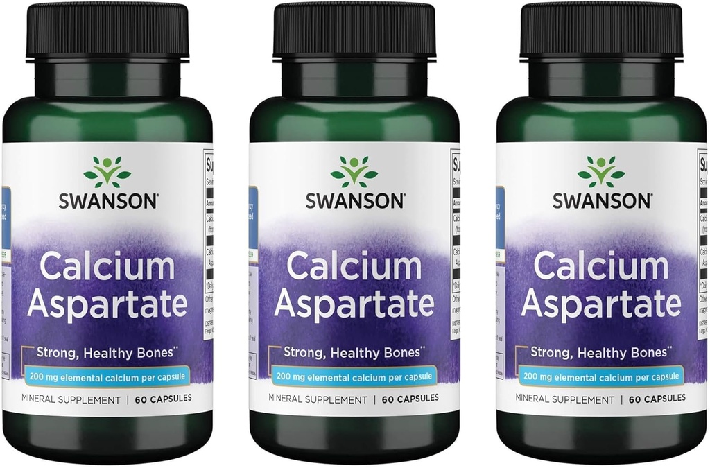 Swanson kalsiumaspartaatti - rohdosvalmiste Bone, Heart, & Lihasterveys - Natural Formula Promoting Total Body Wellness - (60 kapselia-200 mg Each) (3 pakkaus)