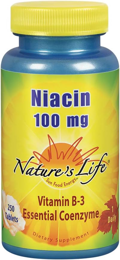 Natures Life Niacin 100mg ... B3-vitamiinin lisäravinteet... terveet veren rasva-arvot, verenkierto ja ihon tuki 250CT