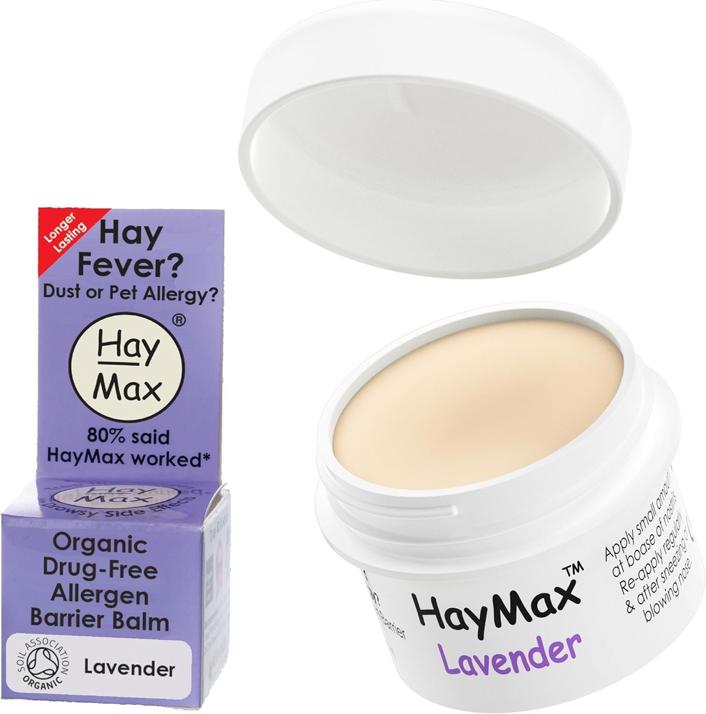 HayMax Allergen Barrier Balm - Lavender 0.17 fl oz - Organic, Natural & non-Drowsy Heay Fever & Allergia Relief Balm - lohkot Siitepöly & muut allergen hiukkaset - suuri aikuisille, lapset & raskaana olevat naiset