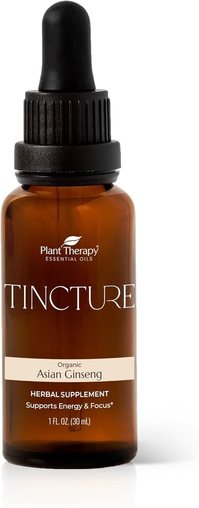 Kasviterapia Organic Asian Ginseng juuri kasviperäisten täydentää Tincture 30 ml (1 oz) Great for Energy, Rohkaisee Mental Focus, Vegan, Non GMO, Gluteeniton, Liquid, 1 pullo