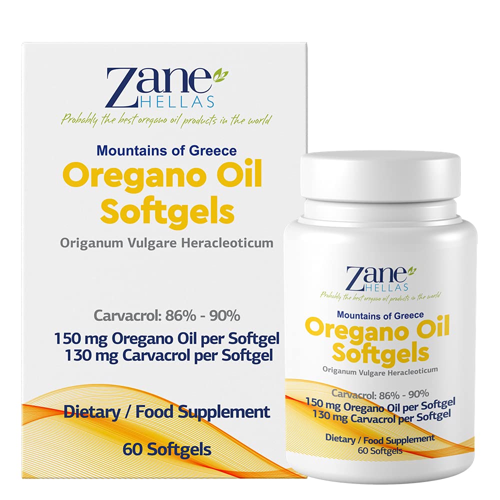 130 mg Carvacrol - 150 mg Oregano Oil per Softgel. Maailman suurin keskittyminen Oregano Oil kapseli. Zane Hellas Oregano Oil. Softgel sisältää 30% Kreikan eteeristen öljyjen Oregano. 60 Softgels.
