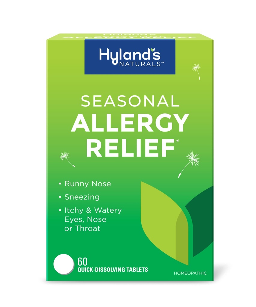 Hyland's Indoor and Outdoor, Non Drowsy Seasonal Allergia Relief Pillerit, Aivastus, Runny Nenä, kutiava ja vetinen silmät, nenä tai kurkku, turvallinen ja luonnollinen, nopea liukeneva tabletti, 60