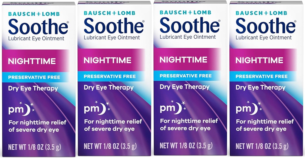 Bausch & Lombin Soothe Eye Voide, Voiteluaine kuivasilmille, Kosteuttava ja mukava iltainen kuivasilmäterapia, sopii herkille silmille, säilöntäaineeton, 3,5 g - 4 pakkaus