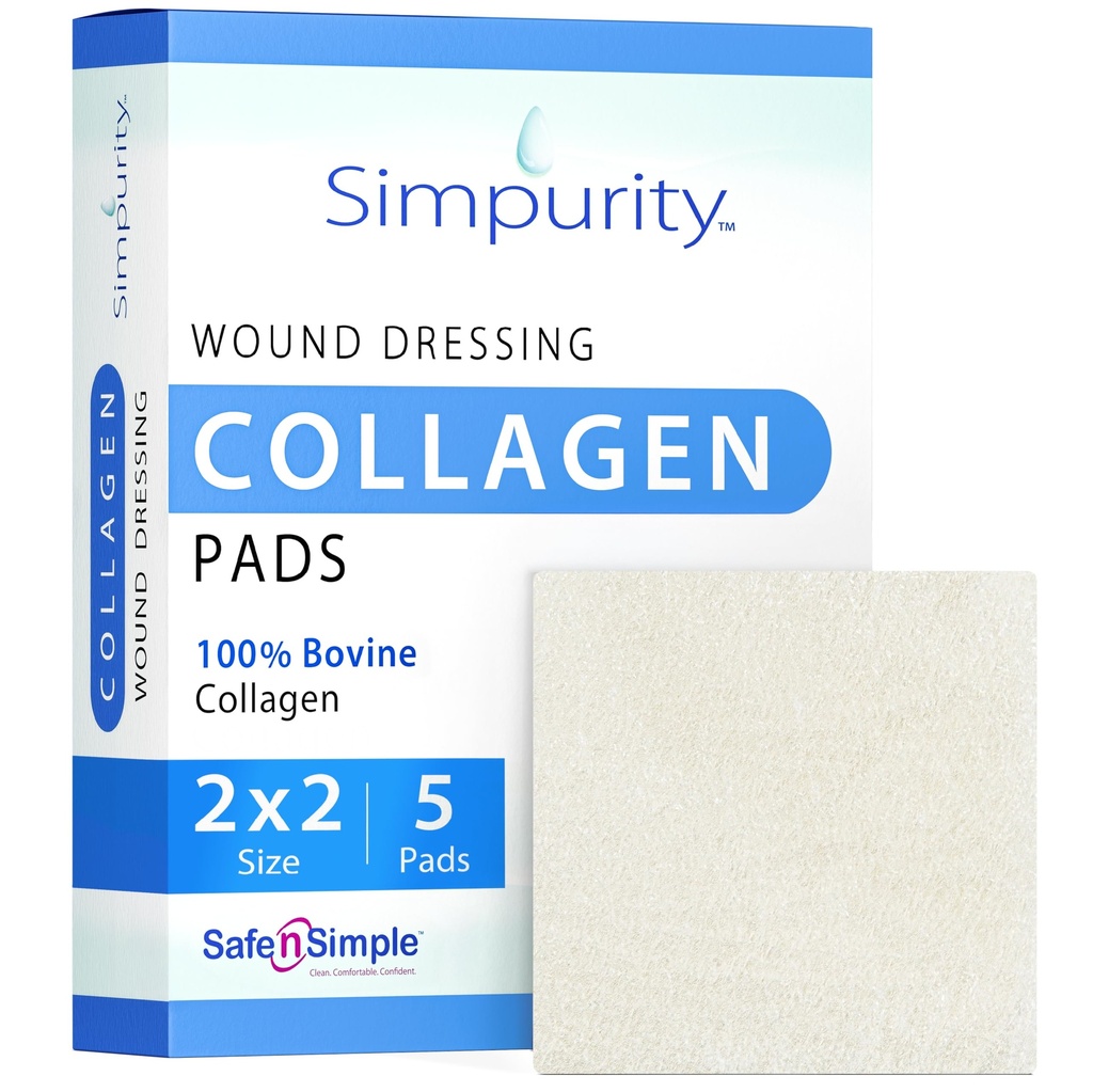 Collagen pukeutuminen pads - 2" x 2" 5 Count Collagen Pads for Haavoja - Non-adherent Collagen pukeutuminen haava hoito - turvallinen n' Yksinkertainen haava hoito tarvikkeet