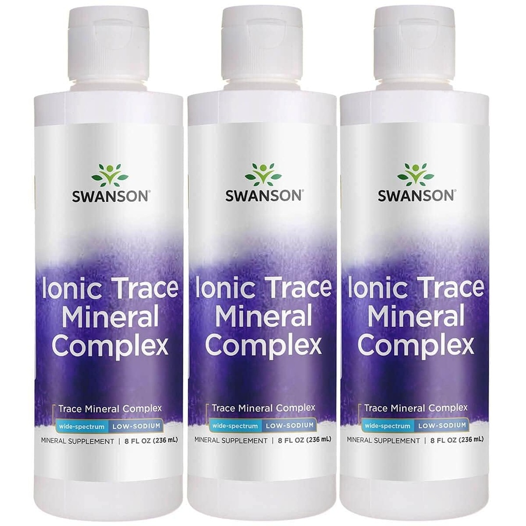 Swanson Concentrace Trace Mineral Drops 8oz-Complete Mineral Complex for Energy, Hydration, & Electrolyte Balance Over 72 High Absorption Ionic Minerals Kuten Magnesium, Kalium, Kalsium (3 pakkaus)