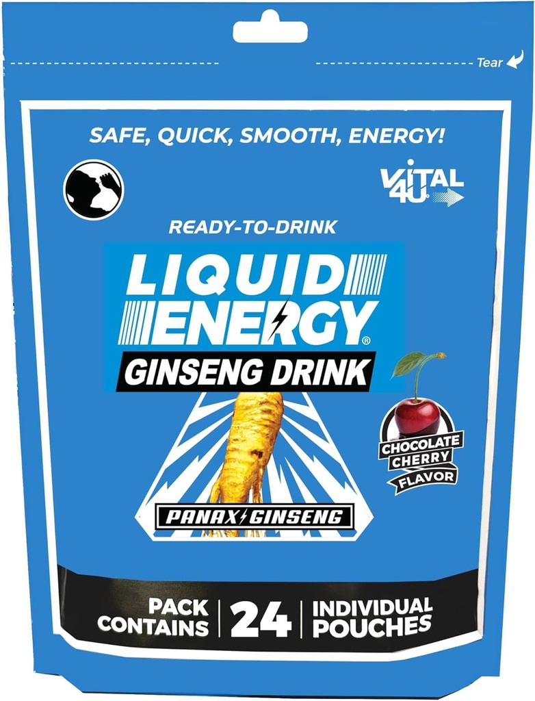 VITAL 4U® Liquid Energy Shot - Ginseng, Naturligt sötad, Chocolate Cherry Flavor, 24 ct