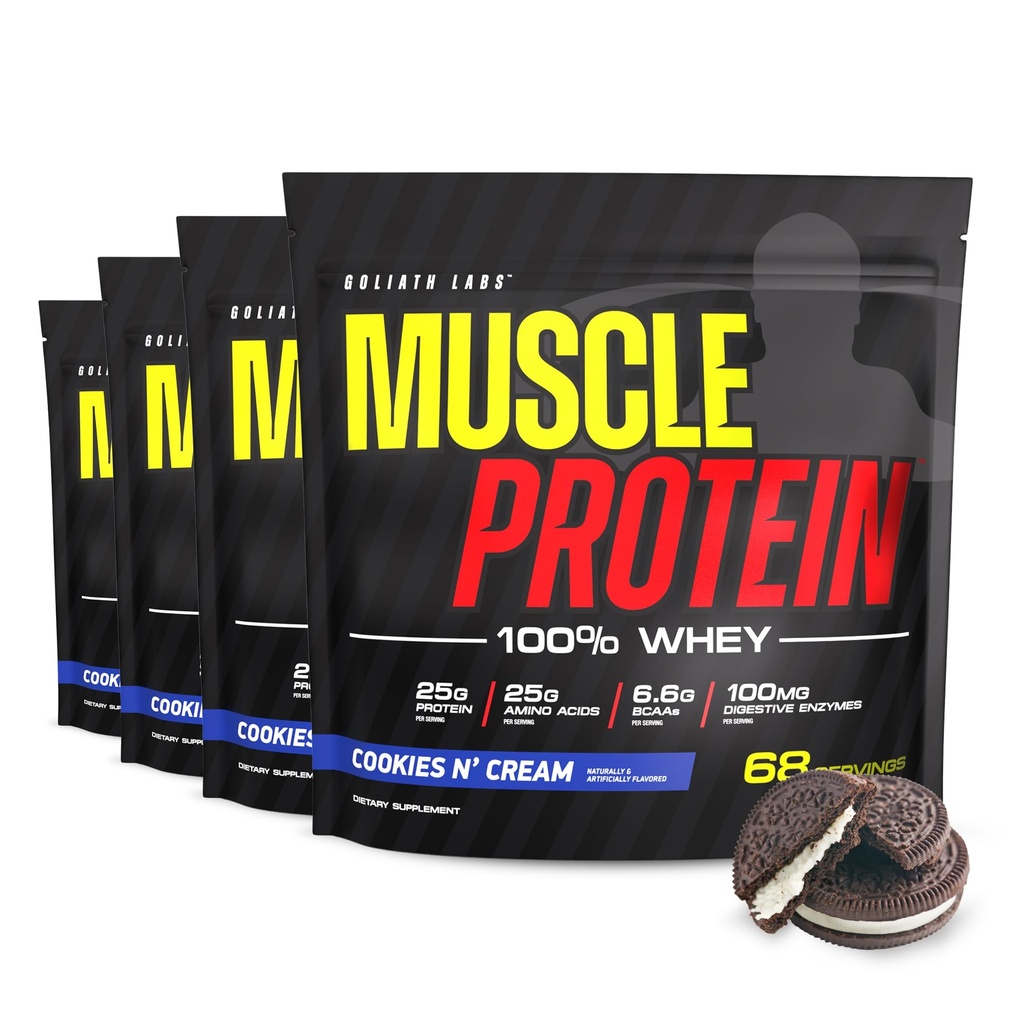 COLOSSAL LABS Muscle Whey Protein Flavored Protein Powder, 25,000 mg Aminohapot/Serving, kylmäsuodatettu(Pakkaus May Vary) (20 punta (pakkaus 4), Evästeet & Cream)