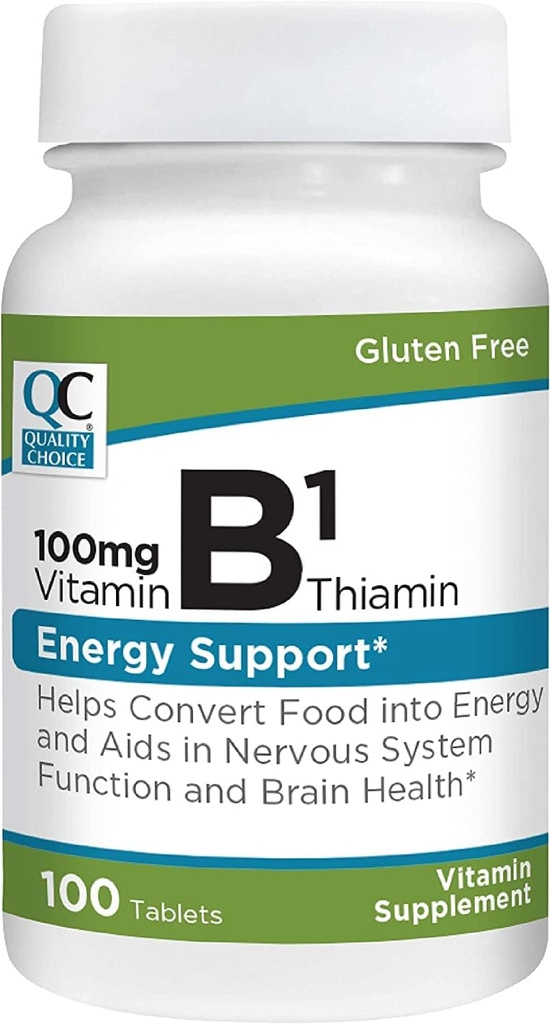 Quality Choice B1 Thiamin 100 mg Energy Support, Hermoston toiminta, & Aivojen terveys Vitamiini täydentää Tabletit, 100