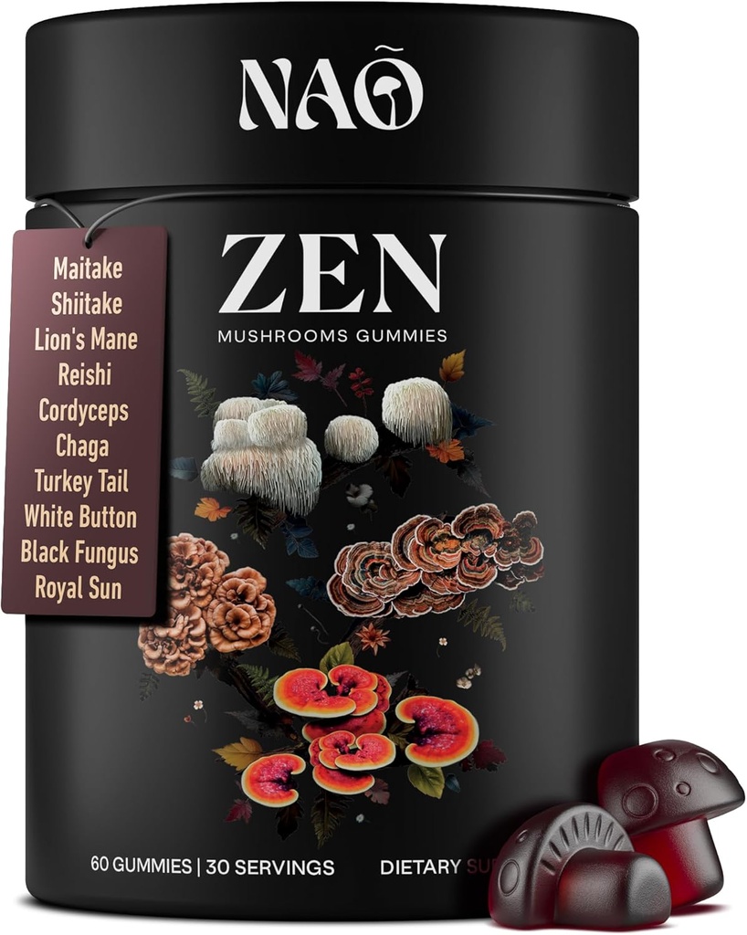 NAO Made in USA 10-in-1 Mushroom Gummies Nootropic ... Premium Blend with Reishi, Lion