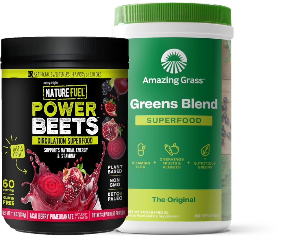 Amazing Grass Greens Blend Superfood: Super Greens Powder Smoothie Mix for Boost Energy, 60 Servings & Nature Fuel Power Beets Powder, Beet Root Powder, Tuki Natural Energy, 60 tarjoilua