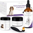 Dog Tear Stain Remover Starter Kit, med Witch Hazel Extract, Remove Tear Stains, Discharge & Mucus, innehåller Stain Solution, Applicator Wipes, Stain Powder & Brush, Lasts 30-45 Days