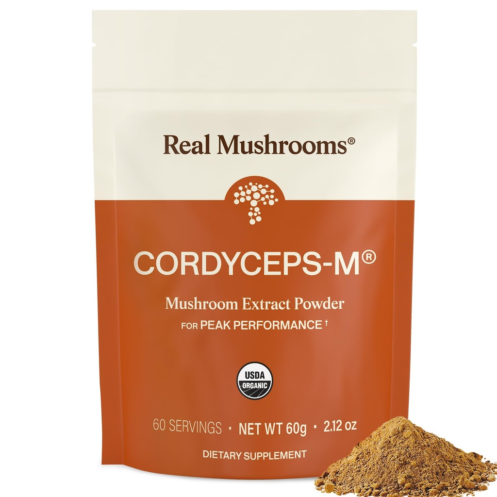 Real Mushrooms Cordyceps Mushroom Powder - Organic Cordyceps Powder Mushroom Energy and Wellness Support - Rik i Beta Glucans - Non-GMO, Vegan Supplement, 60 portioner