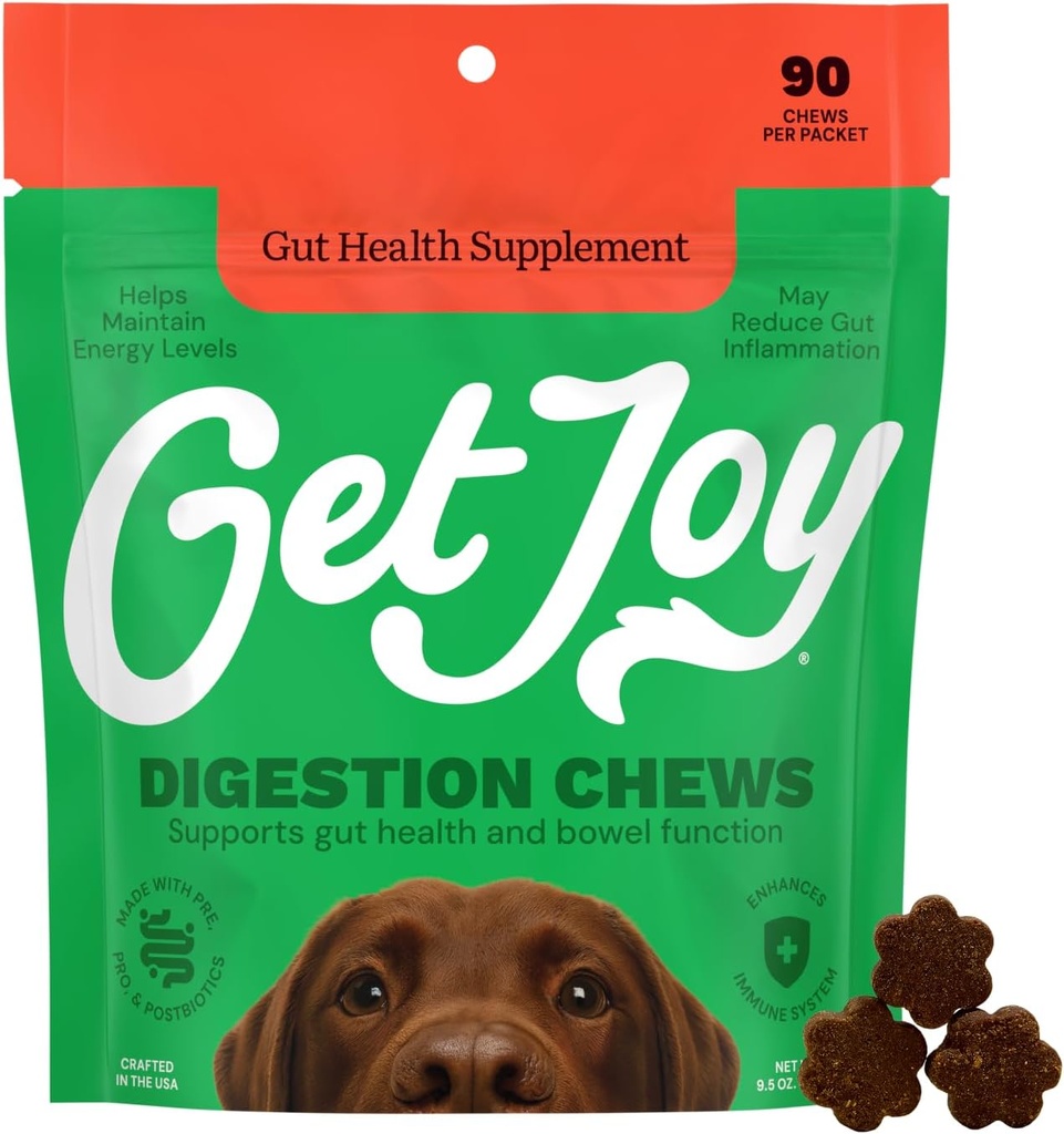 Få Joy Digestion Chews, Gut Health Supplement för hundar, Vet Rekommenderad mjuk daglig Digestive Health & Immune Support med Prebiotika, Probiotika & Postbiotika, Made in USA, 90 Count