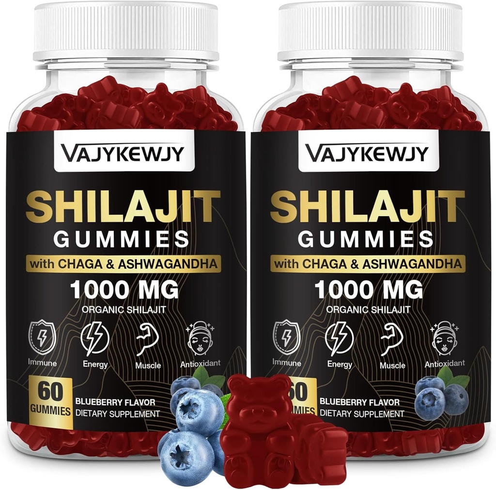1000 MG Shilajit Gummies, Organic Shilajit Gummies with 85+ Trace Minerals, Fulvic Acid, Shilajit for Men & Women, Shilajit Resin, Shilajit Himalajan Organic for Energy, Brain, Immuniteetti, 120 Count