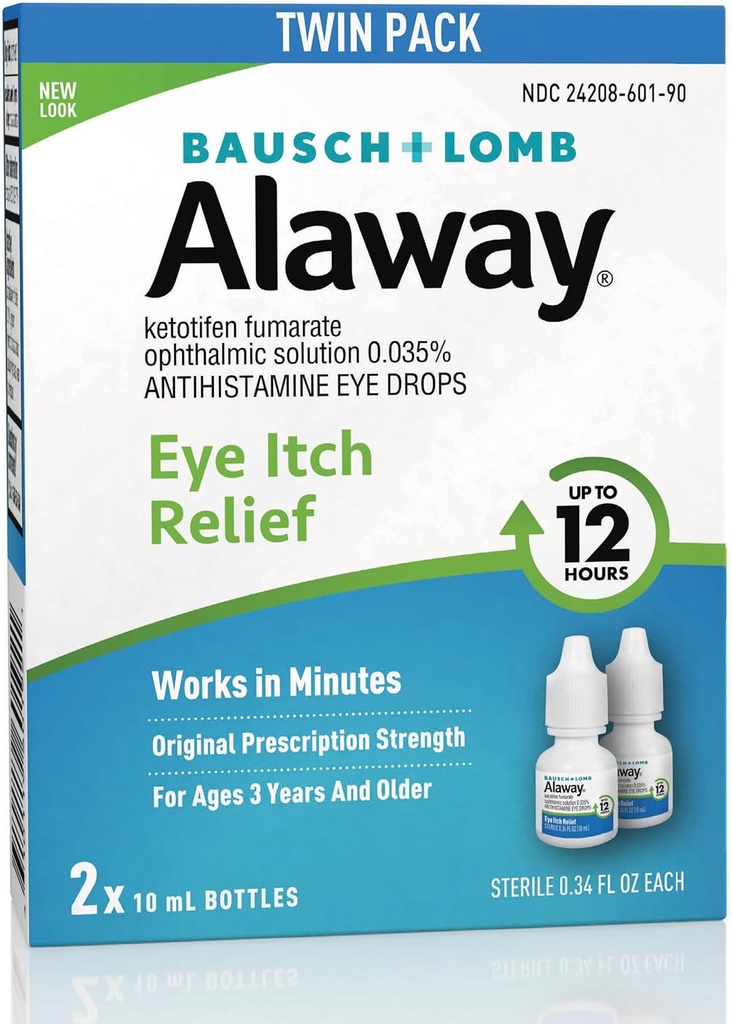 Alaway Antihistamiini, silmän kutinan lievittäminen Twin Pack, 0,34 fl oz