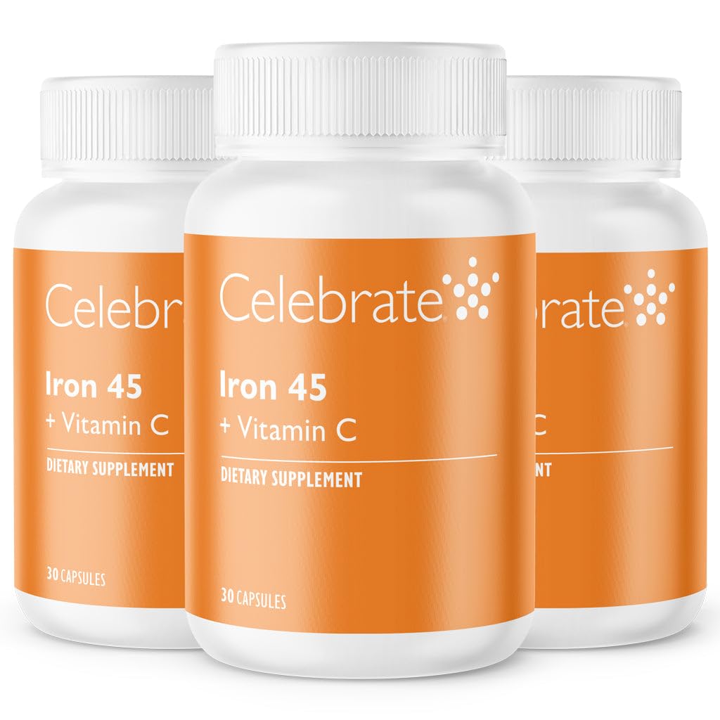 Juhlikaa C-vitamiinia - 45 mg rauta, 60 mg C-vitamiinia, Bariatrisia vitamiineja WLS-potilaille, vertikaalinen hiha ja mahalaukun ohitusleikkaus (90 kapselia)