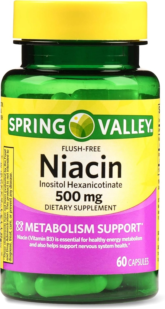 Spring Valley Flush-fria Niacin 500 mg Metabolism Support, 60 kapslar (Pack of 2)