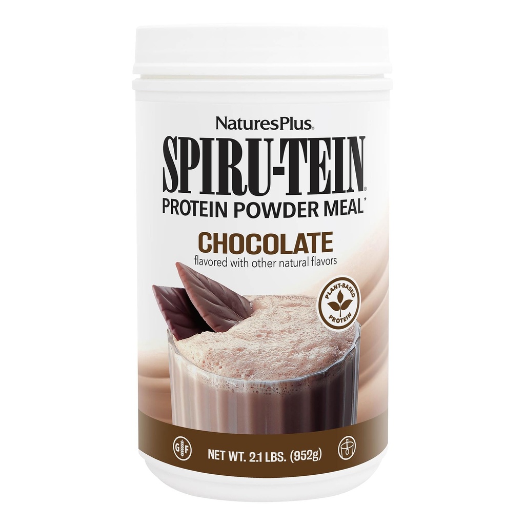 NaturesPlus SPIRU-TEIN Shake - Chocolate - 2,1 lbs, Spirulina Protein Powder - Kasvipohjainen ateriankorvike, Vitamiinit & Minerals for Energy - Kasvisruokaa, Gluteeniton - 34 Tarjoilu
