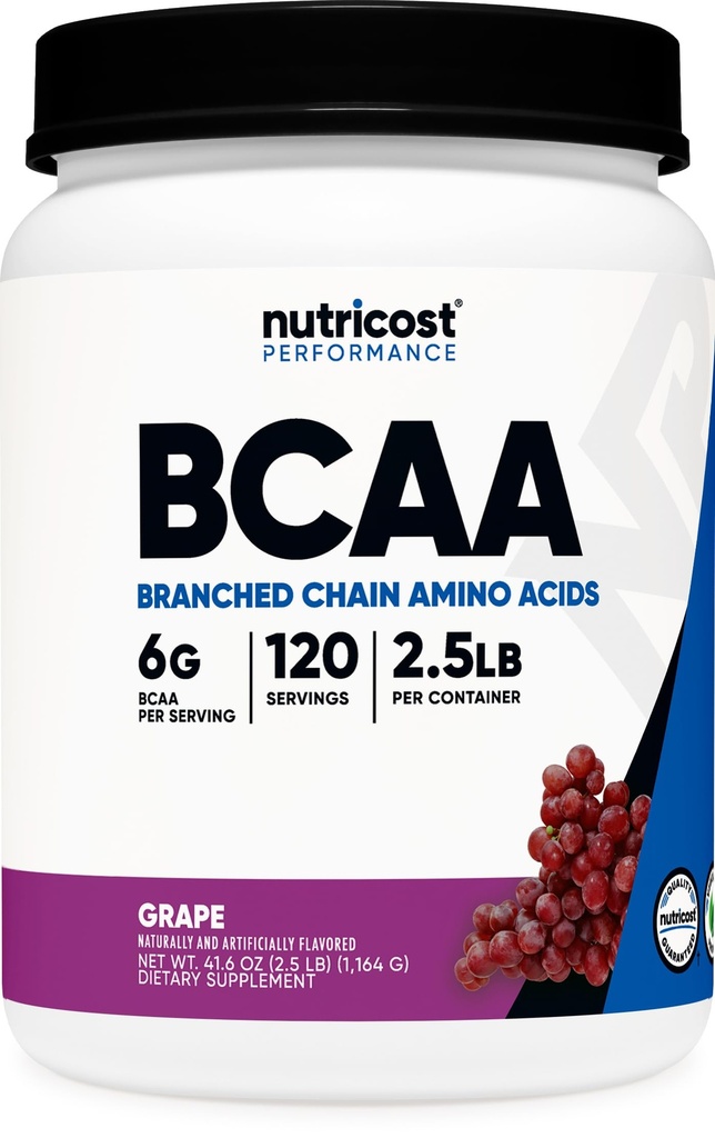 Nutricost BCAA Powder (Grape, 120 portioner) - Gluten Free, Non-GMO, Vegetarian, Optimal 2:1:1 Ratio