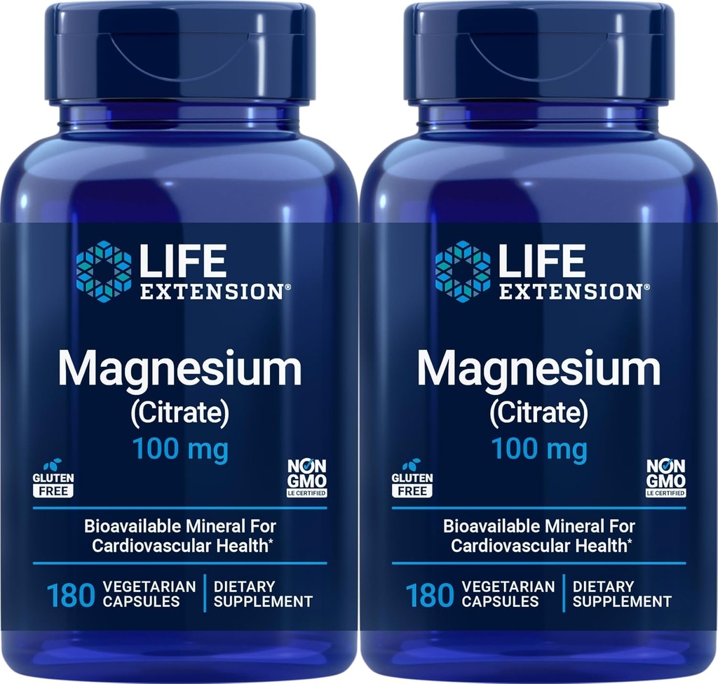 Life Extension Magnesium (Sitrate) 100mg, 180 Veg Caps (Pack of 2) - Mag Supplement