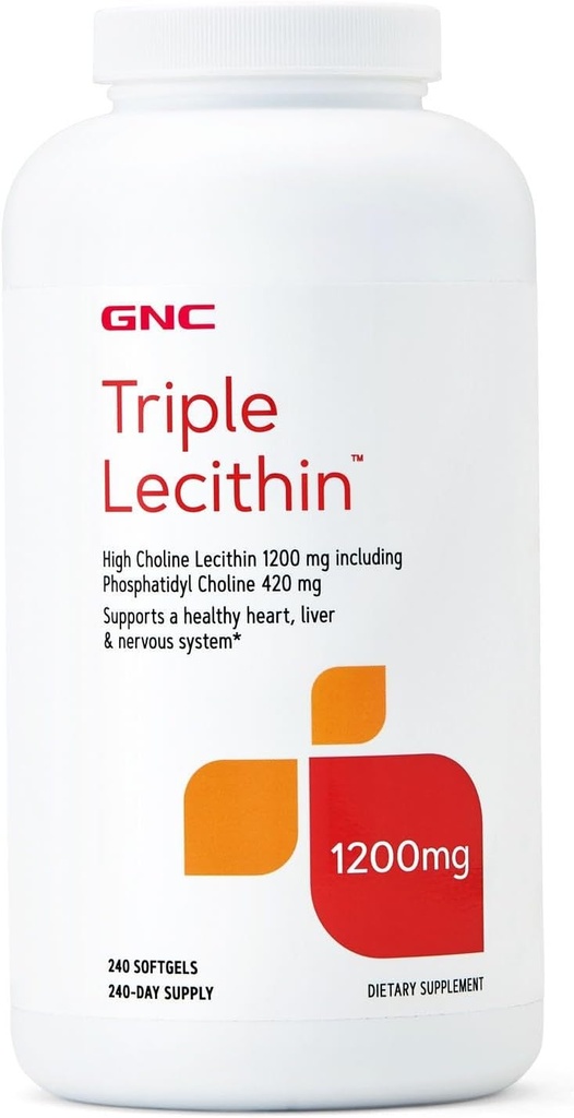 GNC Triple Lecithin 1200mg täydentää, tukee terve sydän, maksa ja hermosto, 240 Servings