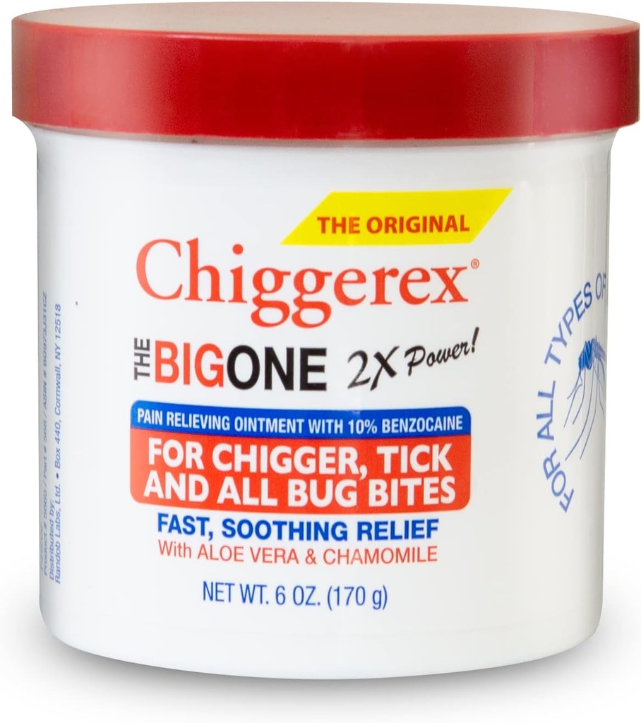 Chiggerex 2X Power First Aid Lääkitysvoide Chiggers, Mosquito Bites, Ticks ja Bug Bite Relief Aloe Vera & Chamomile, 6 oz