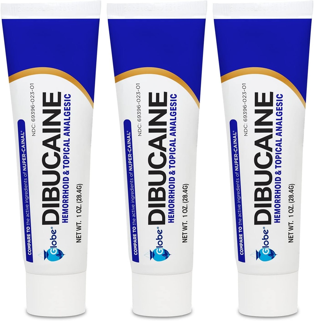 (3 Pack) Globe Dibucaine 1% Hemorrhoid Behandlings salva - 1 Oz Rapid Numbing Relief, Hemorrhoid Behandling från Itch och Burn