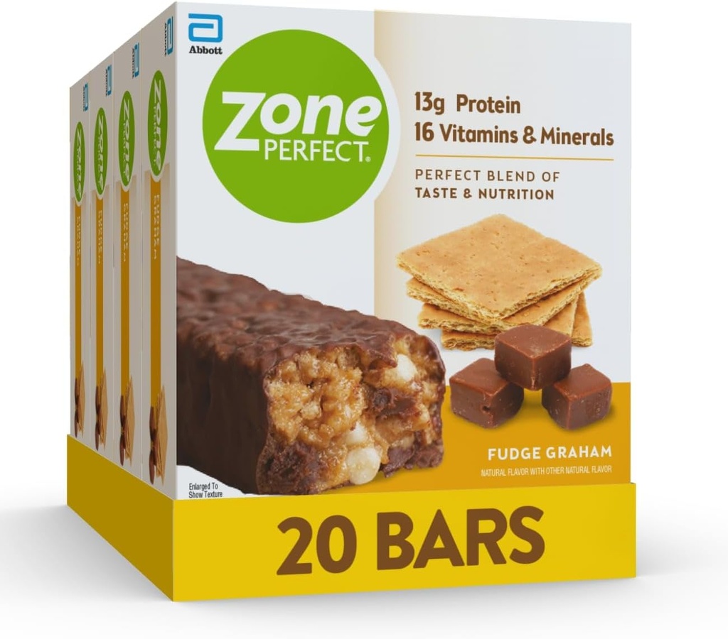 ZonePerfect proteiinipatukat, 13g proteiinia, 16 vitamiinia ja kivennäisaineita, proteiinivälipala, Fudge Graham, 20 baaria