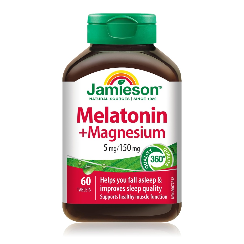 Jamieson Melatoniini ja magnesium 5 mg/150 mg, 60 tablettia
