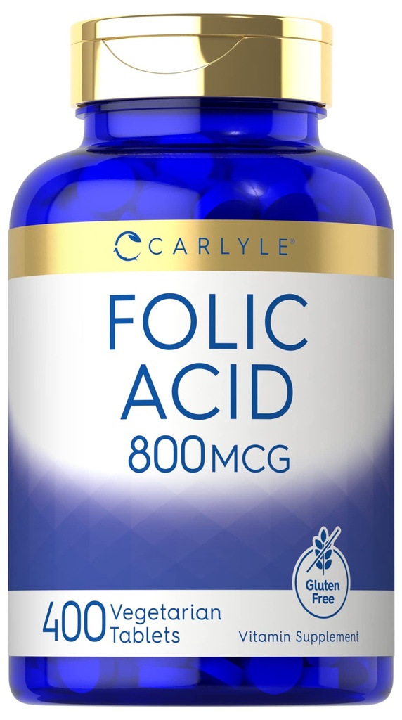 Carlyle Folic Acid 800 Mcg Tablets | 400 greve | Vegetarian, icke-GMO, Gluten Free
