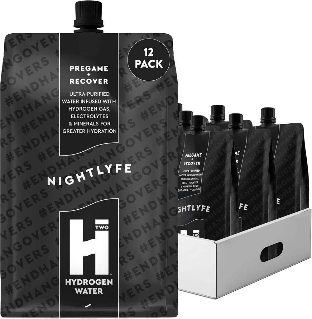 HTWO Nightlyfe Recovery, 16,9oz Premium vety infusoitu vesi, jossa on elektrolyyttejä, vitamiineja ja kivennäisaineita, 12-pakkaus, Functional Hydration Packetit Recovery & Mental Clarity, sokeriton