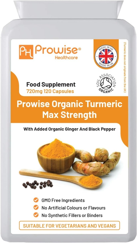 Organisk gurkmeja Curcumin 720mg - 120 kapslar | Organisk gurkmeja och svartpeppar kapslar hög styrka | Vegan och vegetariska gurkmeja kosttillskott