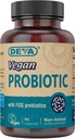 DEVA Vegan Probiootti FOS Prebiootit Supplement - 2 miljardia PMY 100 MG Prebiootit per Serving miehille & naisille - non-Dairy Gluteeniton - Luonnollisesti Hyllytabletti - 90 kapselia