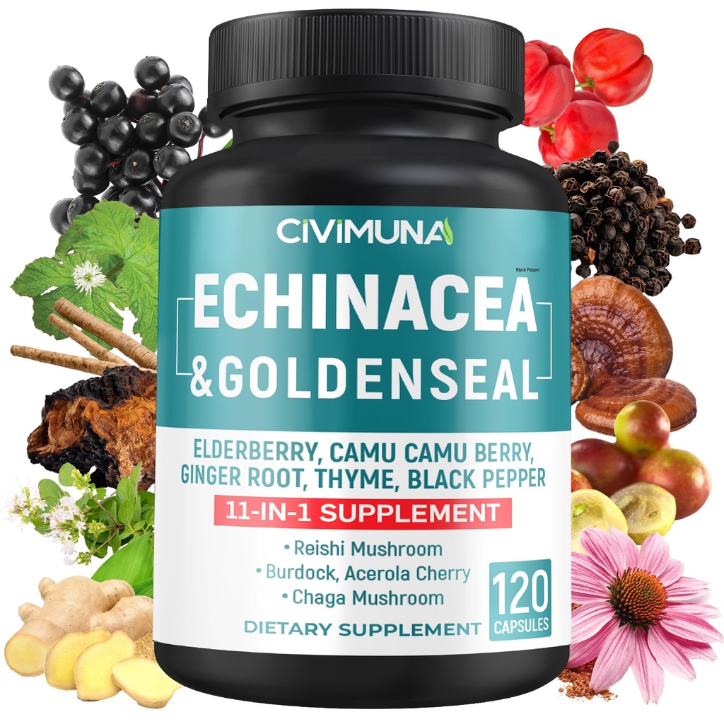 Echinacea uute kapselit Echinacea, Goldenseal juuri, Elderberry ja enemmän - 120 kapselia 4 kuukautta