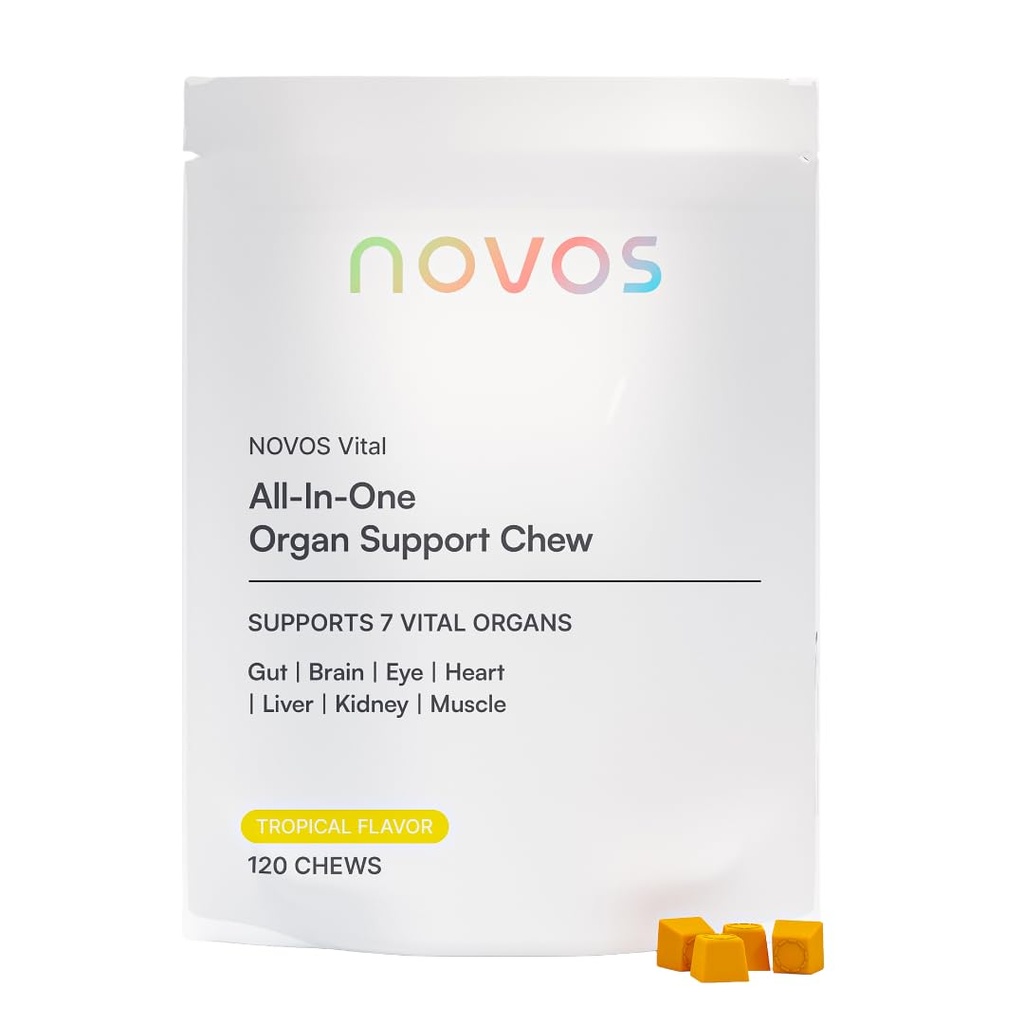 Novos Vital Nutritional Supplement Chews for Organ Liver, Brain, Eyes, Heart, Gut Support - Nattokinaasi, Lutein, Inulin, Rutin, Trooppinen Flavor (120 Count)