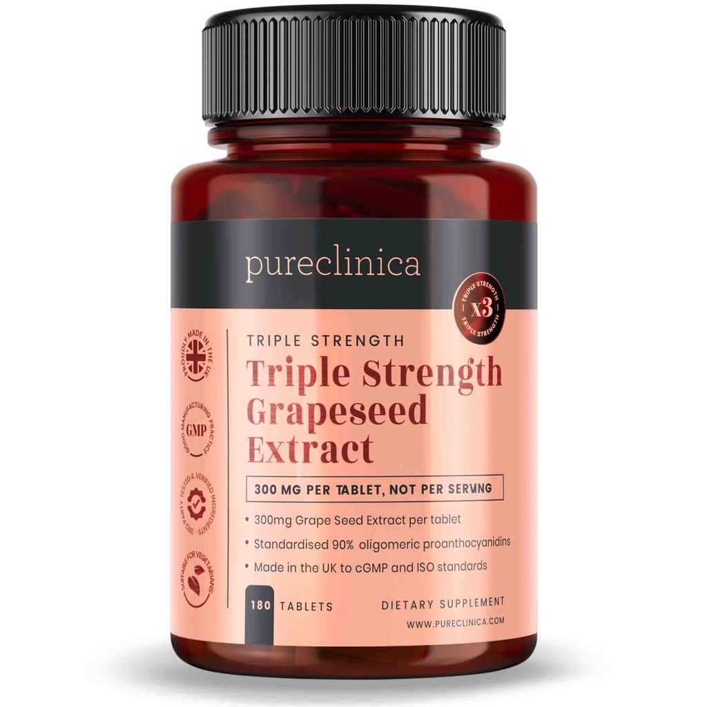 sureklinica Grape Seed Extract 300 mg x 180 tablettia - 90% Oligomeric Proantocyanidins. 300% vahvempi kuin tavallinen rypälesiemen.