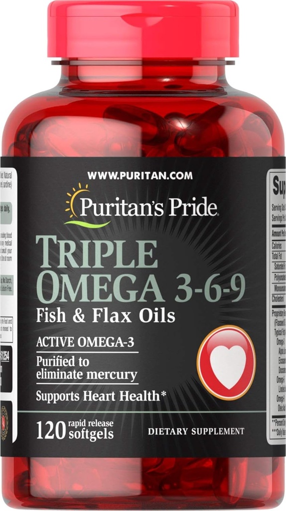 Puritan's Pride Triple Omega 3-6-9 Kala- ja pellavaöljyt