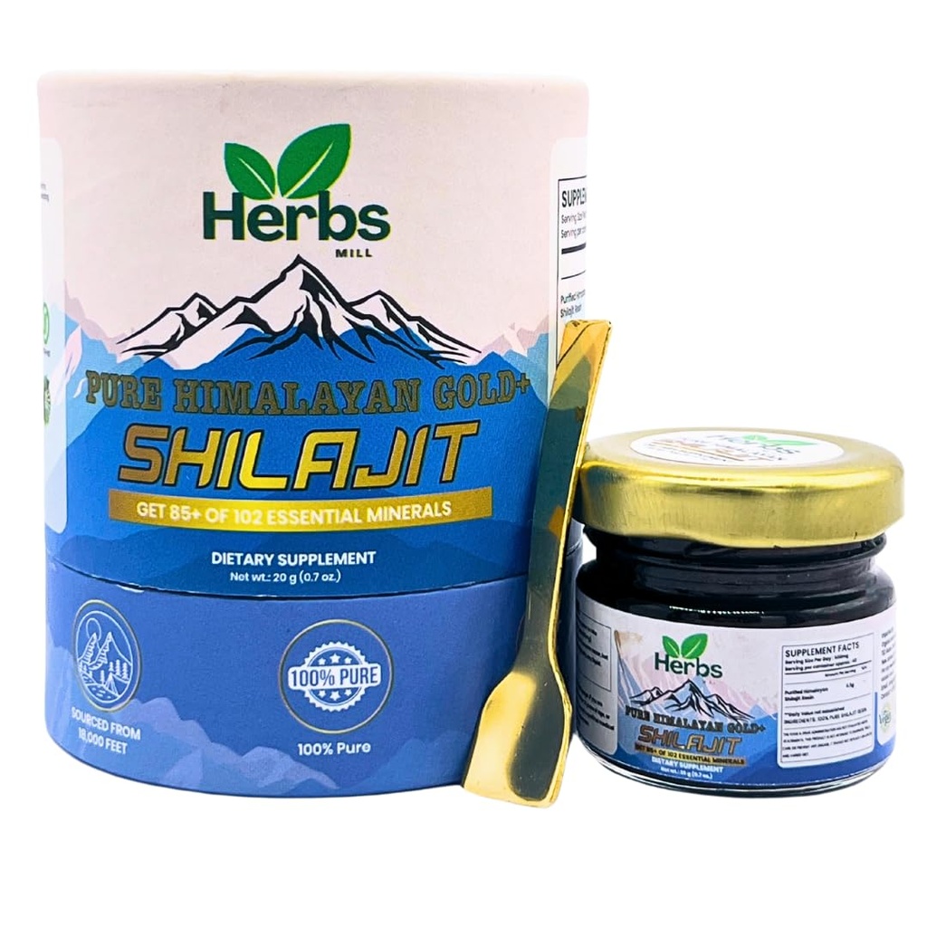 Premium Quality Himalayan Natural Organic Shilajit Resin | Förpackad med 85+ Viktiga mineraler för en naturlig energiökning | Hög Fulvic Acid Content (20 Grams)