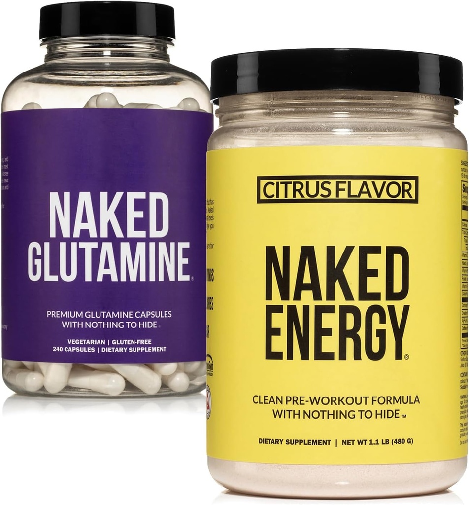 Naked Vegan Energizing Muscle Recovery Bundle: Naked Citrus Energy och 240 Naked L-Glutamin kapslar, 1000mg