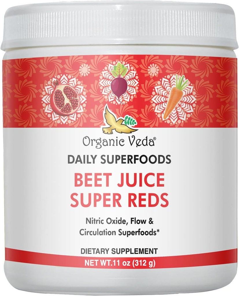Organic Veda juurijauhe mehu täydentää Superfood Reds - Beet Juice Powder kanssa typpioksidia tukemaan verenkiertoa, energiaa, Endurance, ja kestävyys - Vegan, ei-GMO - 11 oz