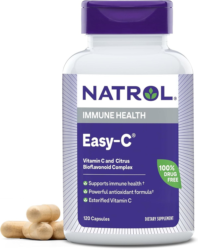 Natrol Easy-C Immune Health, kosttillskott, stöder immunhälsa med vitamin C och Bioflavonoider, Veggie Capsules, 500 mg, 120 greve