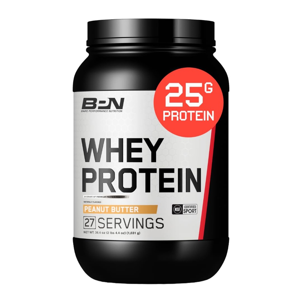BARE SUORITUSKYKY NUTRITION, BPN Whey Protein + Casein Protein Powder Blend, Peanut Butter, 25g Protein per tarjoilu tukee Lean Muscle Recovery, 27 Palvelimet, Kolmas osapuoli testattu