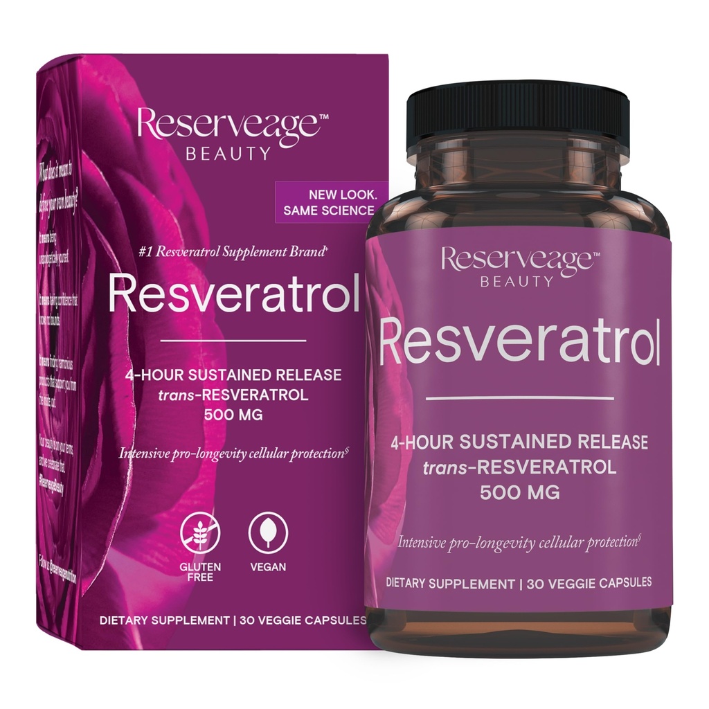 Reservskönhet, Resveratrol 500 mg, Antioxidant Supplement för hjärta och cellulär hälsa, stöder hälsosam åldrande och immunsystem, Paleo, Keto, 30 kapslar