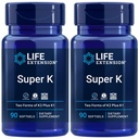 Life Extension Super K, Vitamiini K2 mk-7, K2 mk-4, C-vitamiini, Luu/ sydän/valtimon terveys, 3-kuukautta, Gluteeniton, 1 Päivä, Ei-GMO, 90 pehmogeeliä (Pakkaus 2)